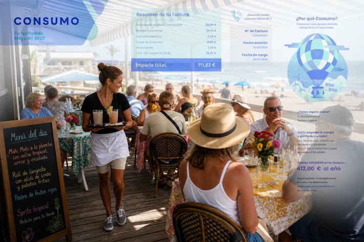 Coastal Restaurant Summer Scene with Playful Shadows and Vibrant Atmosphere-1